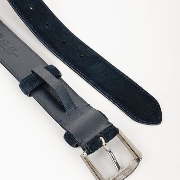 Loro Piana Alsavel Navy Suede Palladium Buckle Belt - Picture 6 of 8